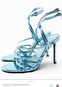 Metallic Blue Strappy Heels