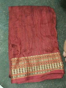 Elegant Maroon blouse material with Golden Border