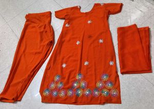 Orange Kurta Set with Embroidery