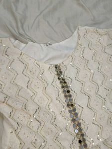 Elegant White Sequin Ethnic Gown