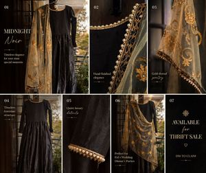 Elegant Black Gown with Gold Dupatta