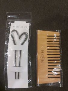 Heart Hair Pin & Wooden Comb Set