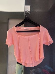Pink Cropped Square Neck Top