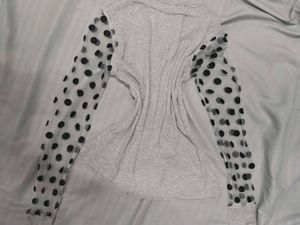 Grey Polka Dot Mesh Sleeve Top