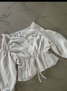 Chic White Off-Shoulder Smocked Blouse