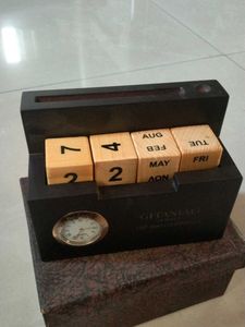 pen holder and date wooden blocks with mini clock