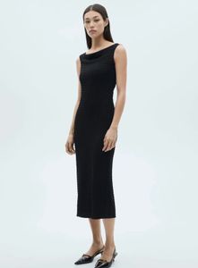 Mango Boat Neck Textured Bodycon Midi D