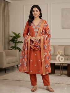 Embroidered Orange Kurta