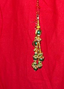 Red Kurta with Embellished Neckline