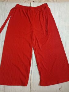 new Vibrant Red Pleated Palazzo Pants with Tie-Up