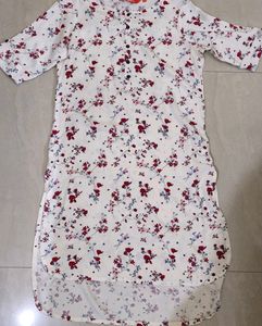 White Floral Print Kurta