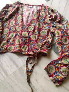 Bohemian Print Wrap Crop Top
