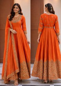Orange Embroidered Anarkali