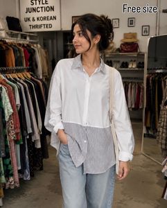Chic Striped Panel Button-Down Shirt