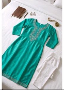 New Elegant Teal Kurta Set with Intricate Embroide