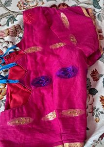 Blue Saree  Pink &amp; Gold Border with blouse✨️✨️