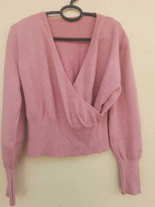 Chic Pink Wrap Sweater
