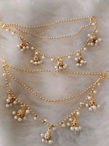 Elegant Pearl &amp; Gold Tone Ear Chain