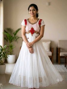 Elegant White Embroidered Ethnic Gown
