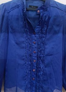 Blue Ruffled Button-Up shirt