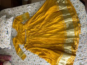 Vibrant Yellow Ethnic Skirt with Golden Border