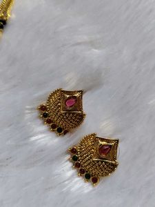 1gm Gold temple Mangalsutra Set with Earrings