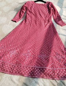 Mirror Work Embroidery A Line Gown With Dupatta