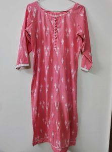 Pink Ikat Kurta Set with Jhumka Earrings