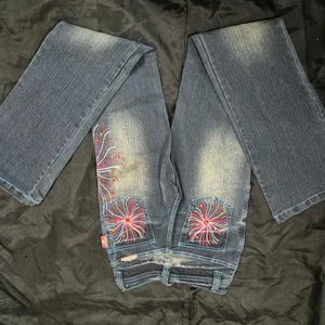 Embellished Flare Jeans bootcut Y2K mid waist