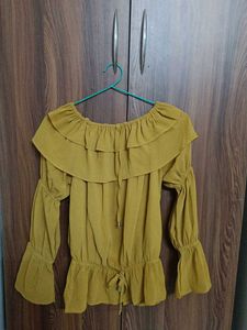 Stylish Mustard Ruffled Off-Shoulder Top