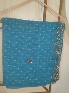 Elegant Teal Saree with Sequins & Beads