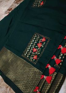 Designer Dark Green Embroidered Saree