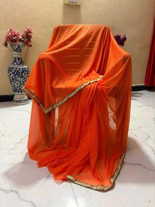 brand new Orange  Striped supper lightweight saree