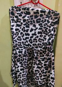 Strapless Animal Print Layered Hem A-Line Dress