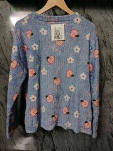 Cute Peach Print Fleece Top