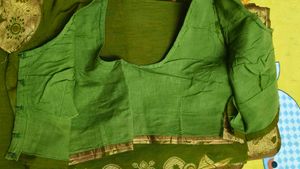 Elegant Olive Green Saree with Gold Border