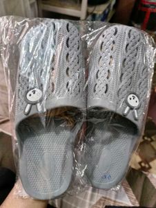New Cute Gray Slippers with Cartoon Detail