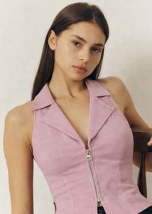 Pink Halter Neck Zip Up Corset Top
