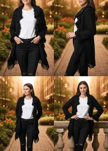 Elegant Black Fringe Cardigan
