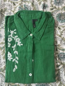 Westside Muslin Embroidered Green shirt