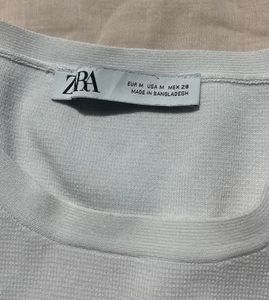 Zara Chic White Ribbed Knit Crop Top