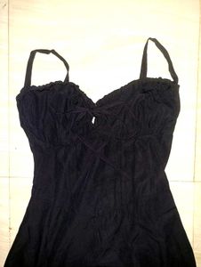 Black Mini Lace Up Dress with Smocked Bodice