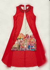 Designer Red Kurta Set with Embellished Neckline