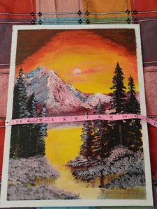 Vibrant Sunset Mountain Landscape Painting