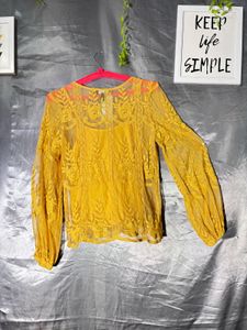 New look  Yellow Lace Long Sleeve Top