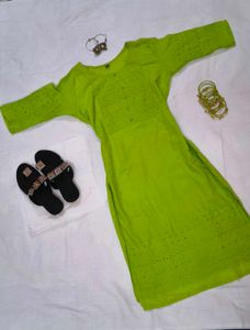 Lime Green Embroidered Kurta