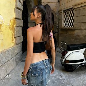 Black Fringe Halter Neck Crop Top