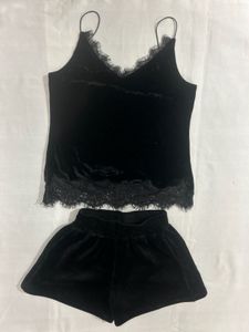 Velvet Lace Trim Cami & Shorts Set