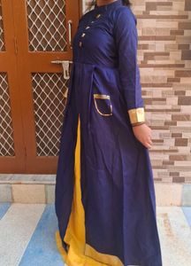 Elegant Navy Blue &amp; Gold Kurti with yellow skirt