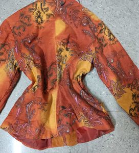 Orange Whimsical Paisley Print Corduroy Jacket
